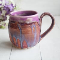 Image 8 of Purple and Apricot Glazed Pottery Mug, 14 oz. Coffee Cup, Made in USA