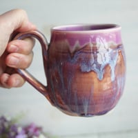 Image 9 of Purple and Apricot Glazed Pottery Mug, 14 oz. Coffee Cup, Made in USA