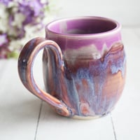 Image 5 of Purple and Apricot Glazed Pottery Mug, 14 oz. Coffee Cup, Made in USA