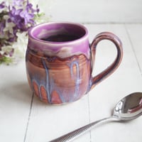 Image 7 of Purple and Apricot Glazed Pottery Mug, 14 oz. Coffee Cup, Made in USA