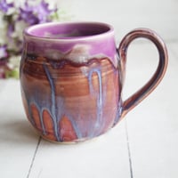 Image 2 of Purple and Apricot Glazed Pottery Mug, 14 oz. Coffee Cup, Made in USA