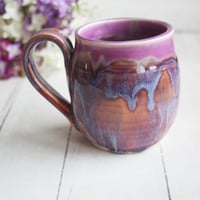 Image 1 of Purple and Apricot Glazed Pottery Mug, 14 oz. Coffee Cup, Made in USA