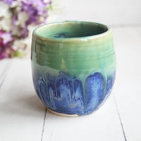 Image 3 of Blue and Green Pottery Mug with Dripping Glazes, 13 oz. Coffee Cup, Handmade in USA
