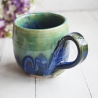 Image 5 of Blue and Green Pottery Mug with Dripping Glazes, 13 oz. Coffee Cup, Handmade in USA