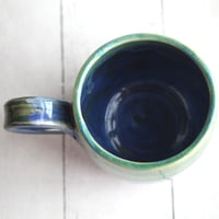 Image 9 of Blue and Green Pottery Mug with Dripping Glazes, 13 oz. Coffee Cup, Handmade in USA