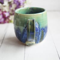 Image 7 of Blue and Green Pottery Mug with Dripping Glazes, 13 oz. Coffee Cup, Handmade in USA
