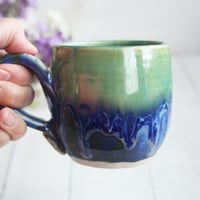 Image 4 of Blue and Green Pottery Mug with Dripping Glazes, 13 oz. Coffee Cup, Handmade in USA