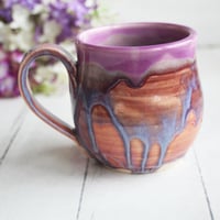 Image 2 of Purple and Apricot Glazed Pottery Mug, 13 oz. Coffee Cup, Made in USA