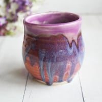 Image 5 of Purple and Apricot Glazed Pottery Mug, 13 oz. Coffee Cup, Made in USA