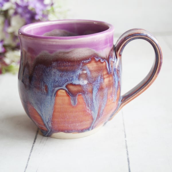 Image of Purple and Apricot Glazed Pottery Mug, 13 oz. Coffee Cup, Made in USA