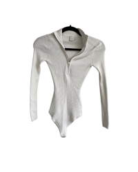 ABERCROMBIE WHITE RIBBED ZIP UP BODYSUIT (S)