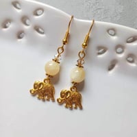 Image 1 of Golden Elephant Gemstone & Crystal Earrings, Pierced or Clip On