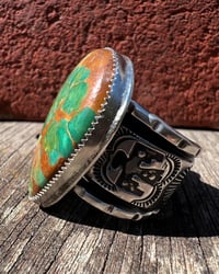 Image 3 of WL&A Handmade Heavy Ingot Forest Green Royston Thunderbird Ring - Size 10