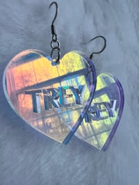 Image 4 of Transparent Iridescent Heart Earrings – TREY Edition