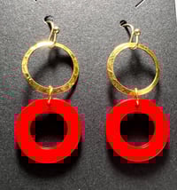 Image 1 of Phish Earrings |  Red Donut with Gold Circle