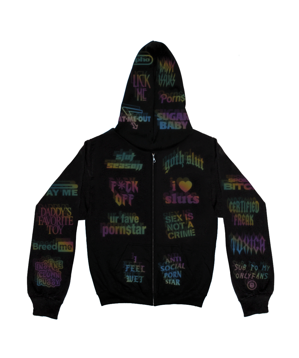 Image of FEMME FATALE BABES RAINBOW REFLECTIVE OVER-SIZED ZIP HOODIE