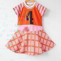 Image 1 of orange vintage HAPPY 4TH BIRTHDAY 4T FOUR 4 FOURTH BDAY short sleeve courtneycourtney dress twirly