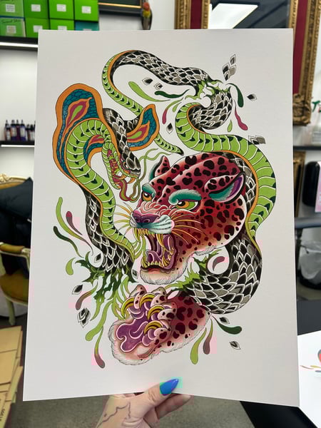 Image of Leopard vs Cobra A3 Print
