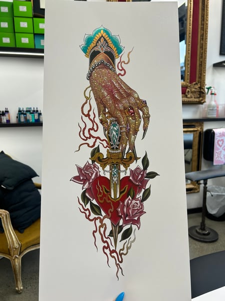 Image of Holographic star foil Hand/dagger extra large print