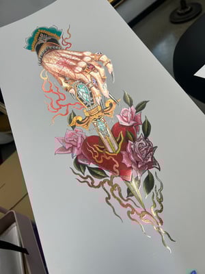 Image of Holographic star foil Hand/dagger extra large print