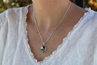 Image 3 of Sterling Silver Oval Hematite Small Pendant Necklace - Handmade Gray 15x20mm Stone 18+2 inches Chain