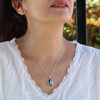 Image 4 of Sterling Silver Oval Hematite Small Pendant Necklace - Handmade Gray 15x20mm Stone 18+2 inches Chain