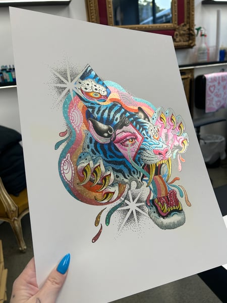 Image of Holographic Trippy Tiger A3 Print