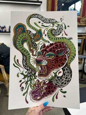 Image of Holographic Leopard vs Cobra A3 Print 