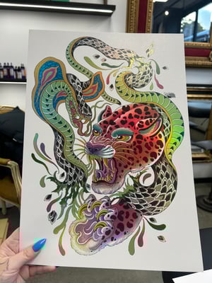 Image of Holographic Leopard vs Cobra A3 Print 