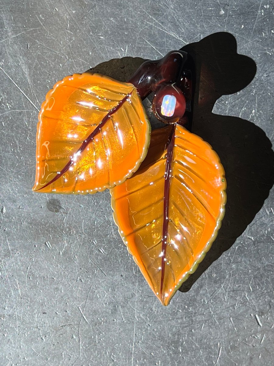 Image of Orange Shimmer Double Leaf Pendant