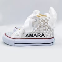 Image 2 of Toddler Girl Bling Canvas Crystals Pearl Sneakers