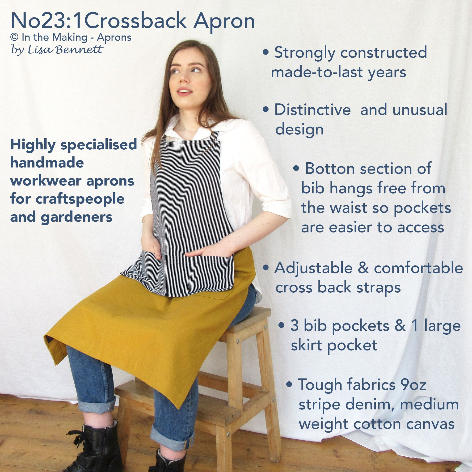 Striped Cotton Canvas Crossback Bib Apron Striped Cotton Canvas Crossback Bib Apron