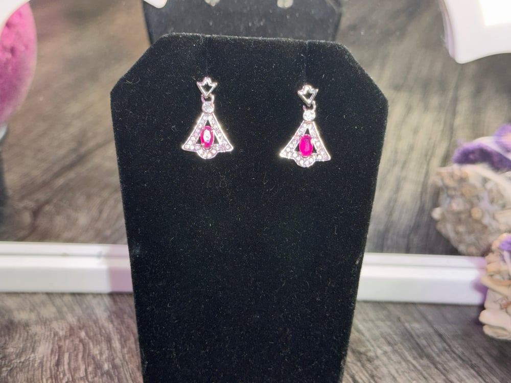 Image of Pink Diamond Silver Earrings