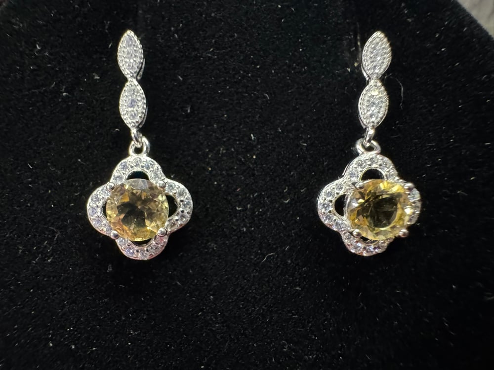 Image of Citrine and Diamond Dangle Earrings