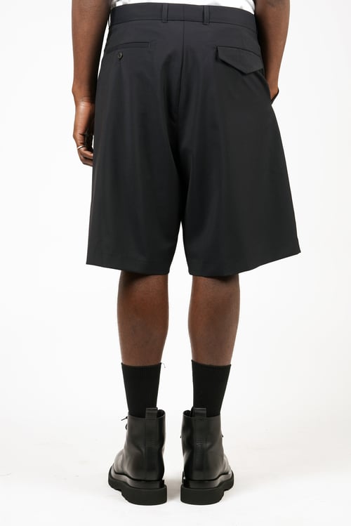 Image of Navy Wool / Mohair Wide Pleated Shorts