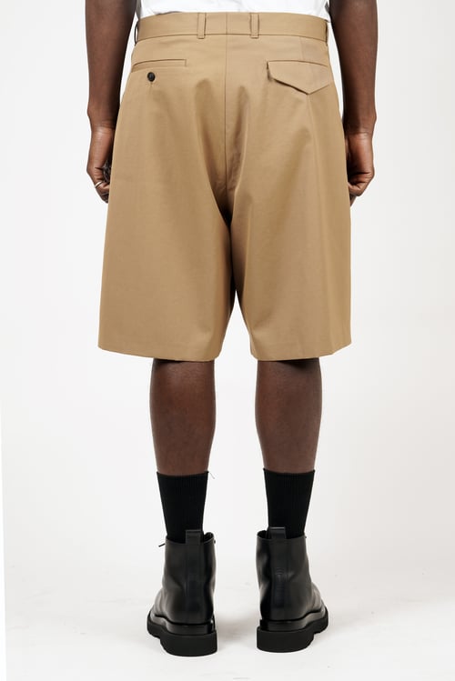 Image of Beige Cotton Gabardine Wide Pleated Shorts