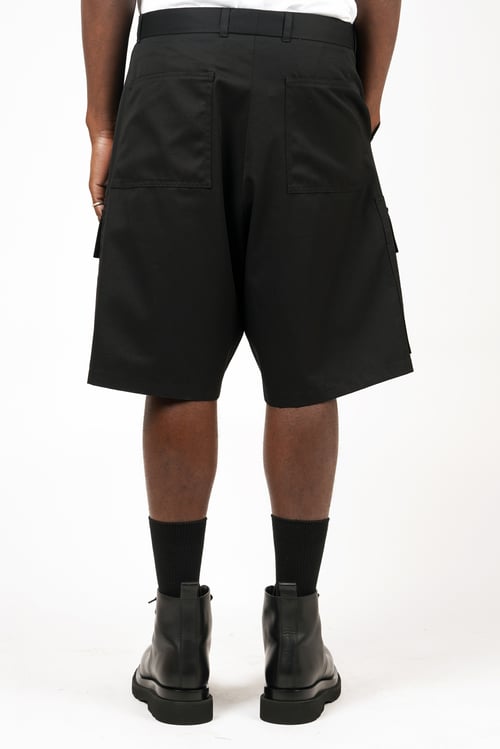 Image of Black Cotton Gabardine Paneled Cargo Shorts