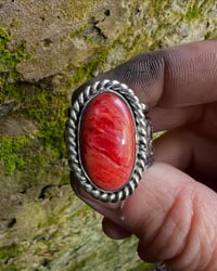Image 4 of WL&A Handmade Heavy Ingot Molten Red Sponge Coral Thunderbird Ring - Size 13 