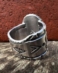 Image 6 of WL&A Handmade Heavy Ingot Molten Red Sponge Coral Thunderbird Ring - Size 13 