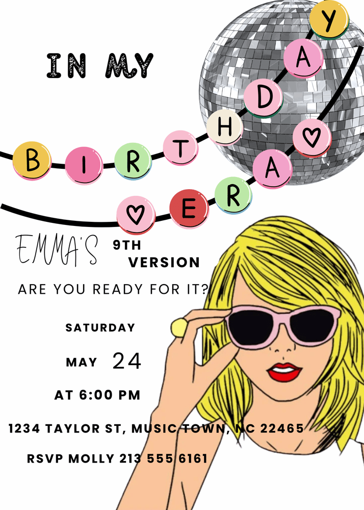 Image of Taylor Swift Inspired Birthday Era Friendship Bracelet Invitation