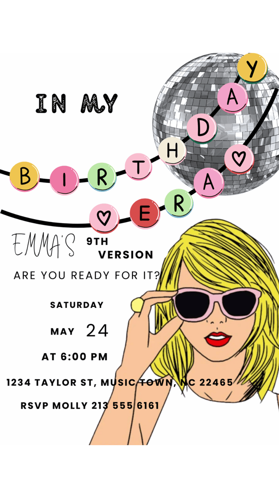 Image of Taylor Swift Inspired Birthday Era Friendship Bracelet Invitation