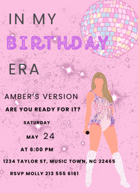 Image 1 of Taylor Swift Inspired Pink & Purple Disco Ball Birthday Era Invitation