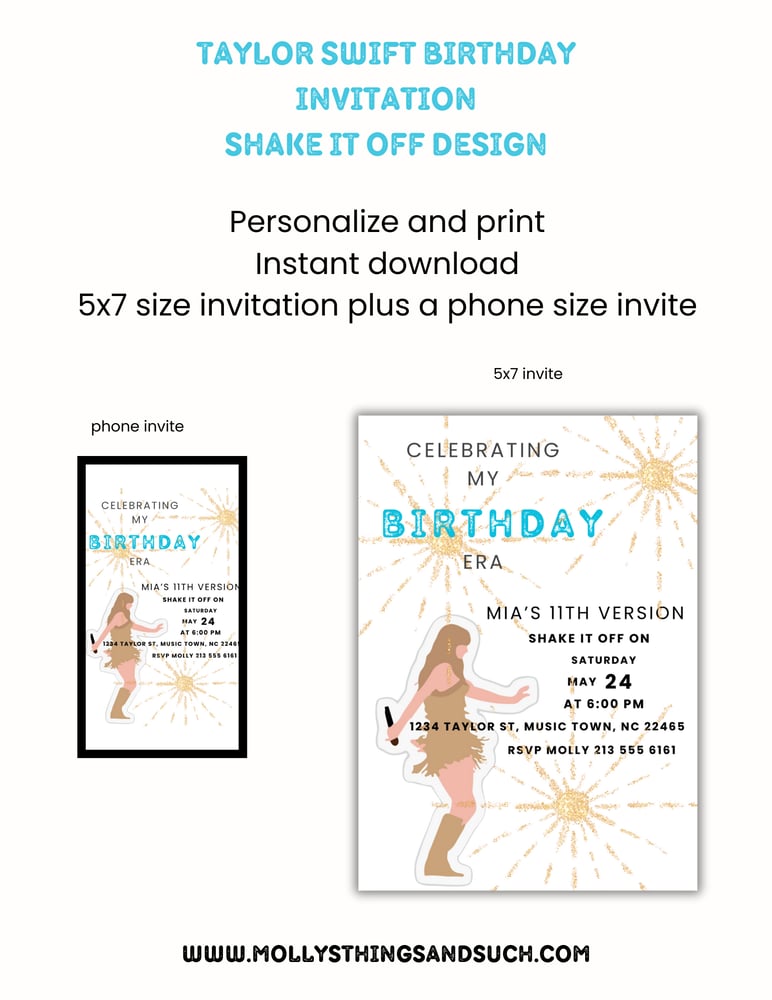 Image of Taylor Swift Inspired Shake It Off Birthday Era Invitation