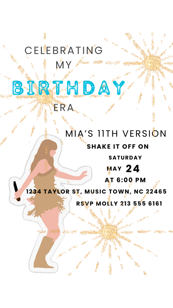 Image of Taylor Swift Inspired Shake It Off Birthday Era Invitation