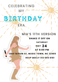Image 1 of Taylor Swift Inspired Shake It Off Birthday Era Invitation