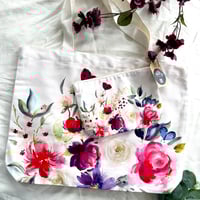 Image 2 of Cotton canvas tote bag and vanity pouch - Pink Floral