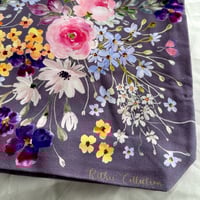 Image 2 of Cotton canvas tote bag and vanity pouch - Purple floral 