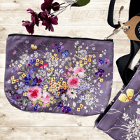 Image 4 of Cotton canvas tote bag and vanity pouch - Purple floral 