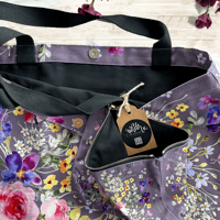 Image 3 of Cotton canvas tote bag and vanity pouch - Purple floral 