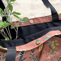 Image 5 of Cotton canvas tote bag and vanity pouch -Brown leaves